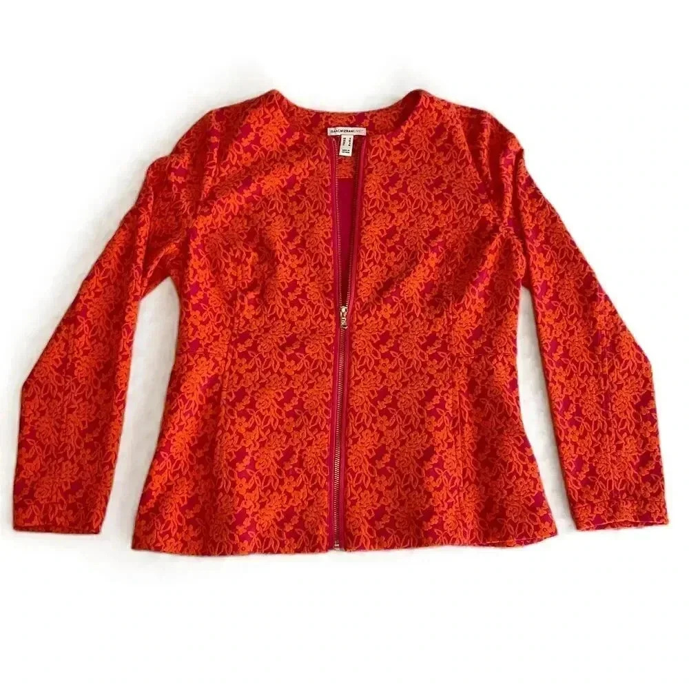 Isaac Mizrahi Live Womens Pink Orange Floral Cropped Zipper Jacket Size S